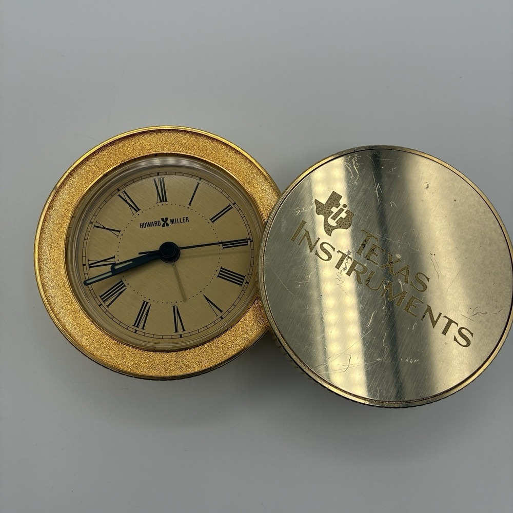 Howard Miller Gold Tone Round Desk Travel Alarm Clock Texas Instruments Gift